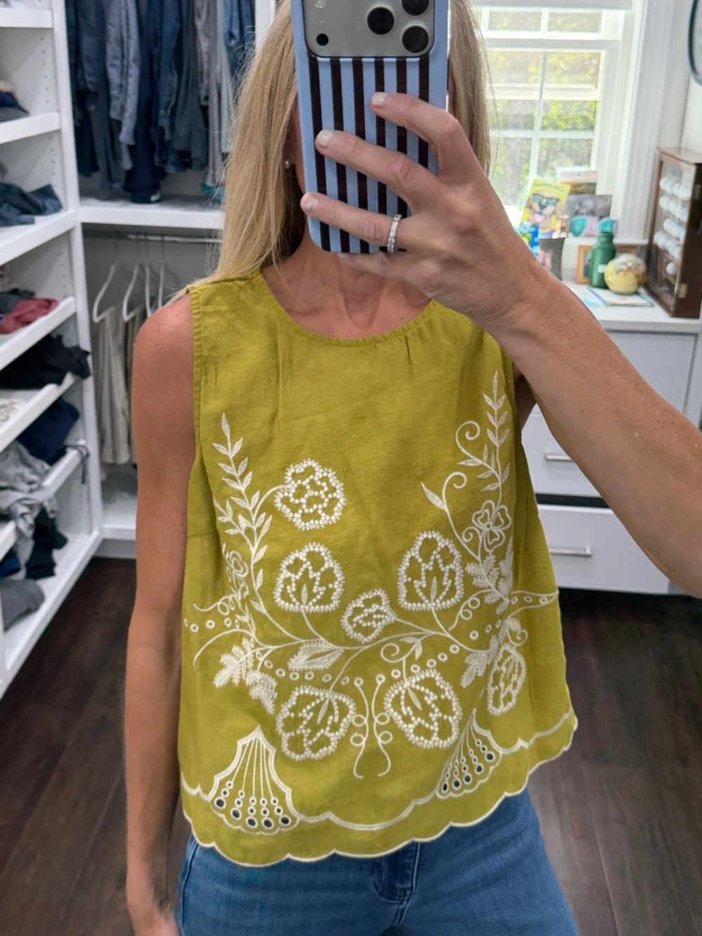 Umgee Women's Olive Green Embroidered Sleeveless Top XS